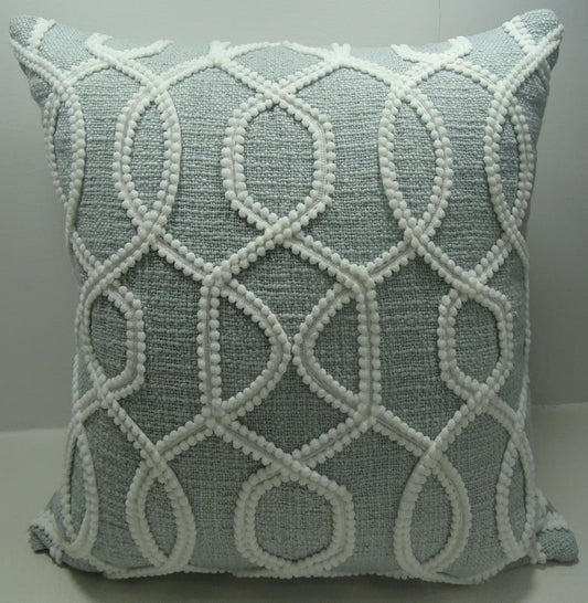 White Pompom Embroidered Pillow Cover