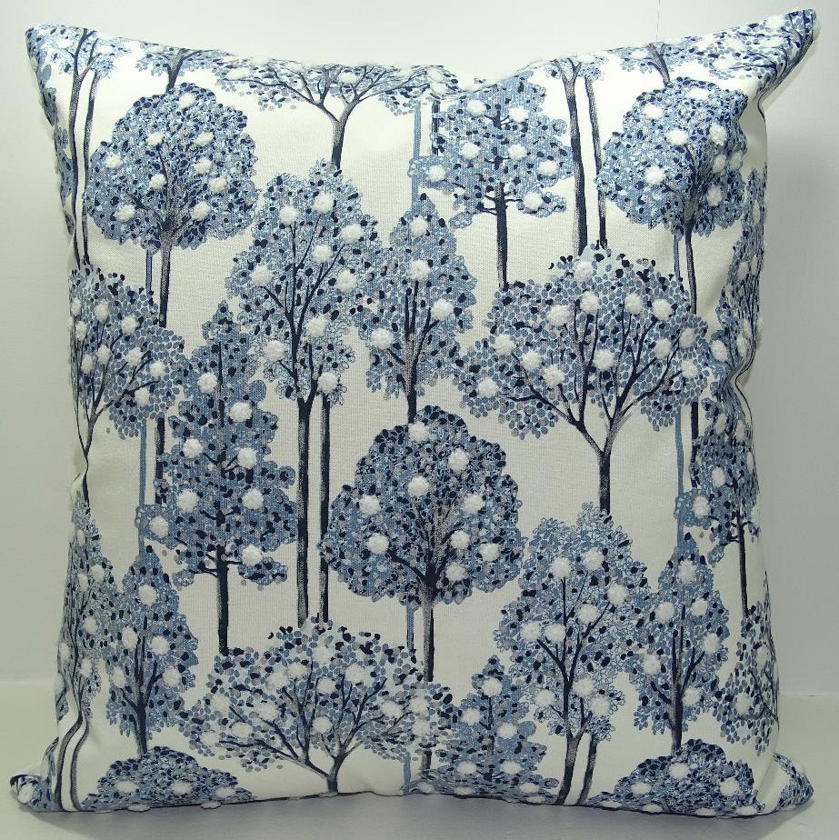 Blue Floral Embroidered Pillow Cover