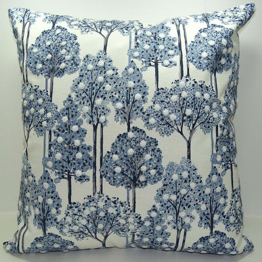 Blue Floral Embroidered Pillow Cover