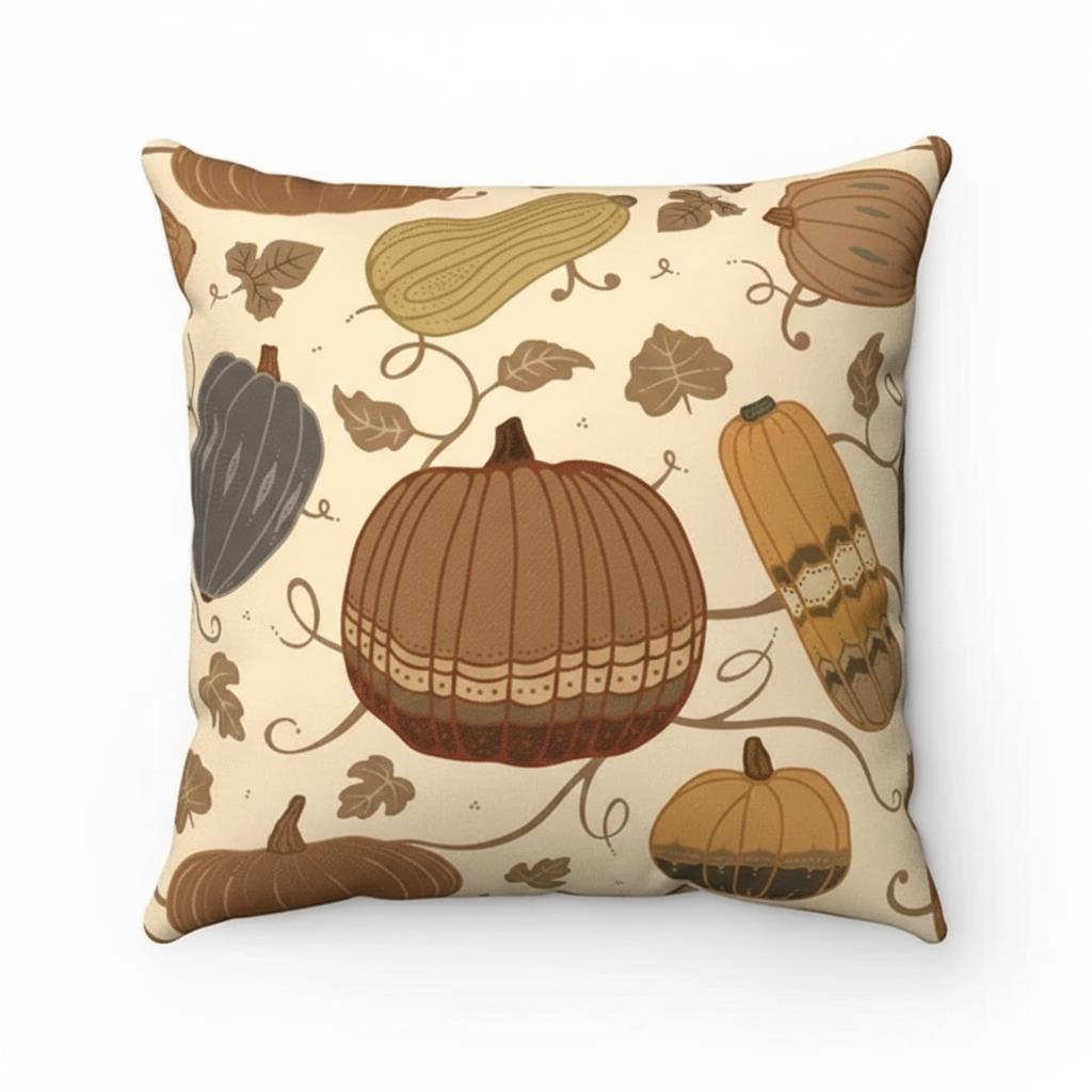 Illustrated Pumpkin Gourd All-Over Print Cushion Cover â€“ Vintage Autumn Style