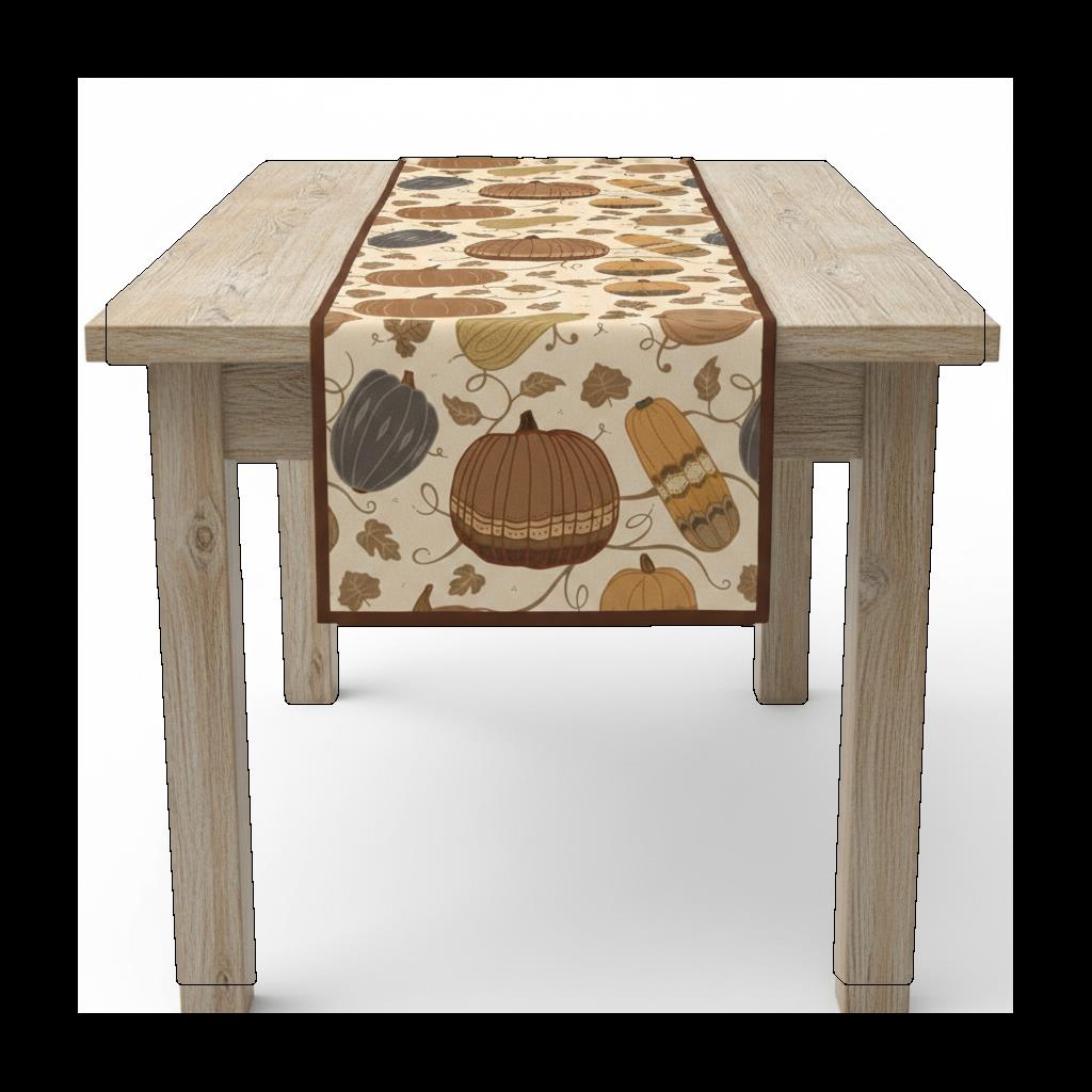 Illustrated Pumpkin Gourd All-Over Print Table Runner â€“ Harvest Thanksgiving