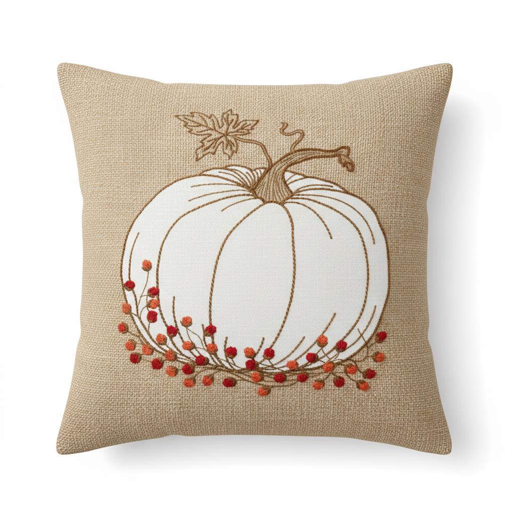 Rust & Sage Colour Block Daisy Floral Embroidered Lumbar Cushion Cover