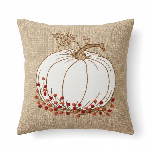 Rust & Sage Colour Block Daisy Floral Embroidered Lumbar Cushion Cover