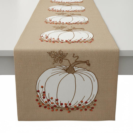 Rust & Sage Colour Block Daisy Embroidered Table Runner â€“ Boho Harvest DÃ©cor