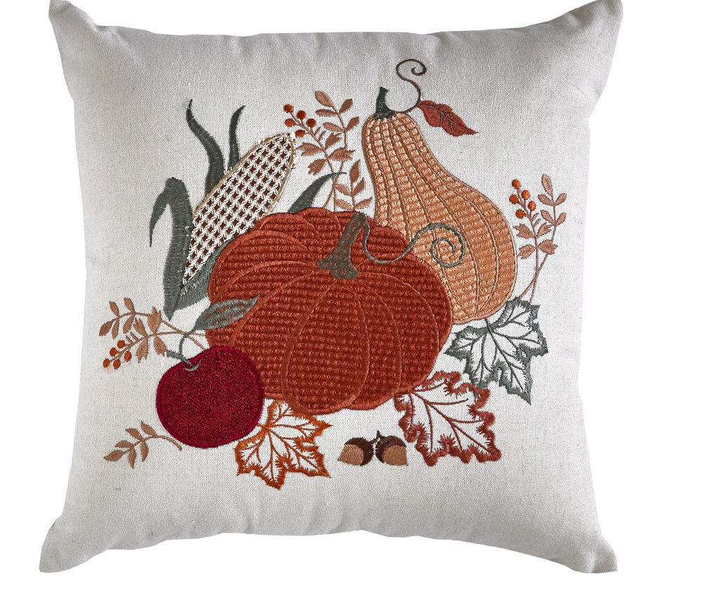 Jacobean Floral Autumn Embroidered Cushion Cover â€“ Orange Rust Teal on Cream
