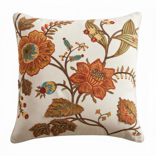 Harvest Pumpkin Patch Embroidered Cushion Cover â€“ Pumpkins Corn Acorn on Linen