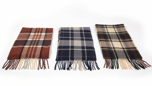 Rust Brown & Navy Heritage Tartan 100% New Zealand Lambswool Throw with Fringe
