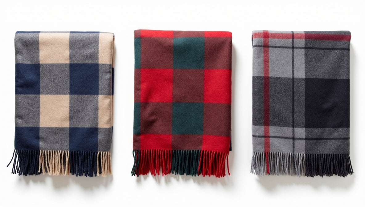 Bold Gingham & Festive Tartan 100% New Zealand Lambswool Throw Blanket