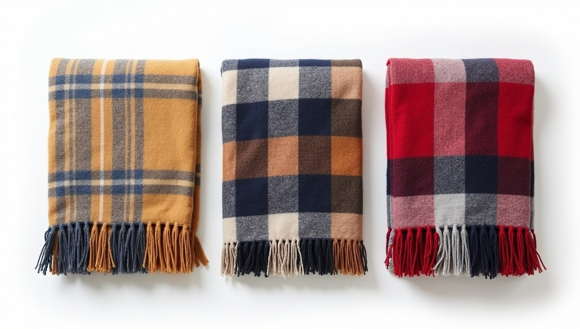Mustard Yellow & Caramel Oversized Plaid 100% New Zealand Lambswool Throw
